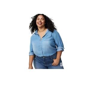 Torrid Lizzie Tencel Chambray Button-Up Shirt Sz 3X Long Sleeve Denim Look
